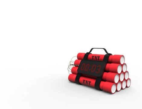 3D illustration 3D rendering of dynamite bomb with a timer in white background. Stock Illustration