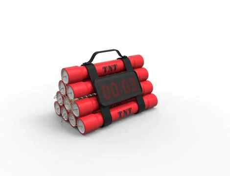 3D illustration 3D rendering of dynamite bomb with a timer in white background. Stock Illustration