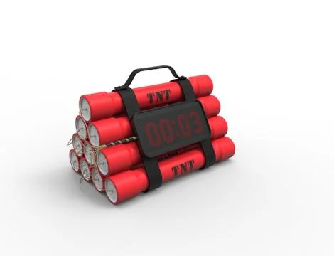 3D illustration 3D rendering of dynamite bomb with a timer in white background. 스톡 일러스트