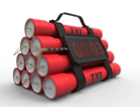 3D illustration 3D rendering of dynamite bomb with a timer in white background. Stock Illustration