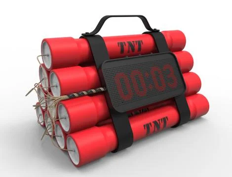 3D illustration 3D rendering of dynamite bomb with a timer in white background. Stock Illustration