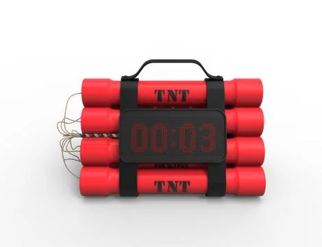 3D illustration 3D rendering of dynamite bomb with a timer in white background. Stock Illustration