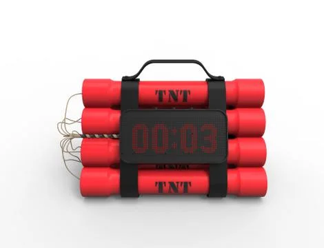 3D illustration 3D rendering of dynamite bomb with a timer in white background. Stock Illustration