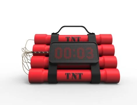 3D illustration 3D rendering of dynamite bomb with a timer in white background. Stock Illustration