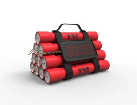 3D illustration 3D rendering of dynamite bomb with a timer in white background. Stock Illustration