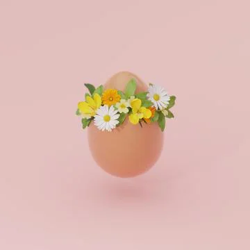 3D illustration, 3D rendering. Egg with flowers. Ilustração Stock