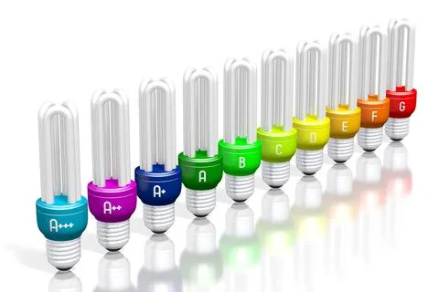 3D illustration/ 3D rendering - energy efficiency chart - light bulbs Stock Illustration