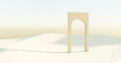 3d illustration, 3d rendering. Path under concrete arches in desert. Stock Illustration