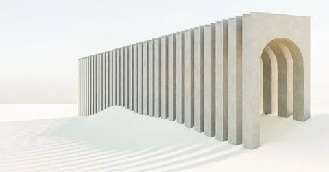 3d illustration, 3d rendering. Path under concrete arches in desert. Stock Illustration