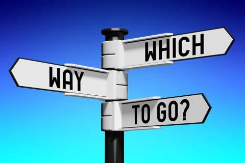 3D illustration/ 3D rendering - signpost with three arrows - problem concept Stock Illustration