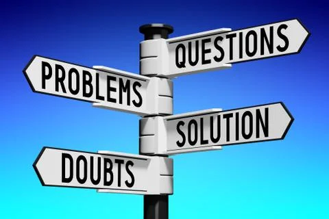 3D illustration/ 3D rendering - signpost with four arrows - problems concept Illustrazione stock