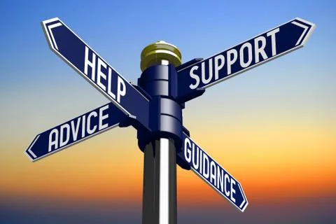 3D illustration/ 3D rendering - signpost with four arrows - customer support Stockillustratie