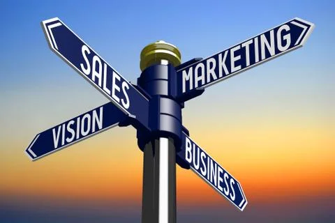 3D illustration/ 3D rendering - signpost with four arrows - marketing Stock Illustration