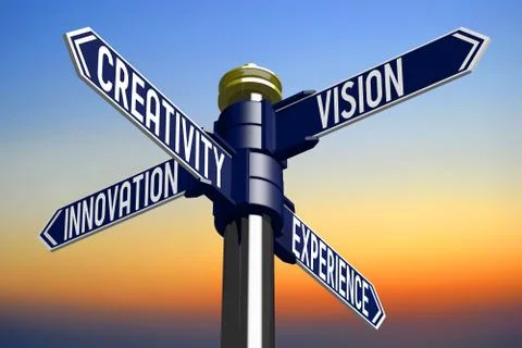 3D illustration/ 3D rendering - signpost with four arrows - creativity Illustrazione stock