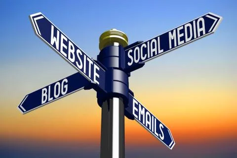 3D illustration/ 3D rendering - signpost with four arrows - on-line marketing Stock Illustration