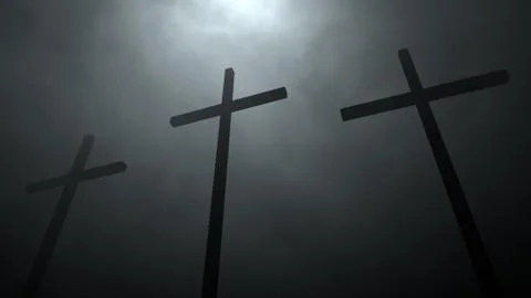 3d illustration 3d rendering three crosses catholic catholics long perspective Stock Illustration