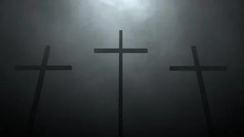 3d illustration 3d rendering three crosses catholic catholics long perspective Illustrazione stock