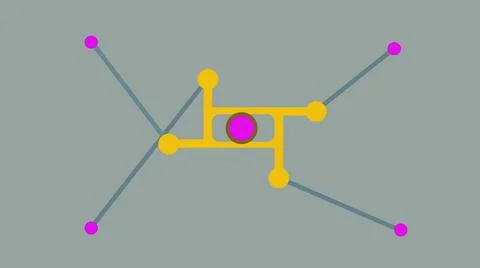 3d illustration - 4 red Points connect with rotating shape and make kinetic m Stock Illustration
