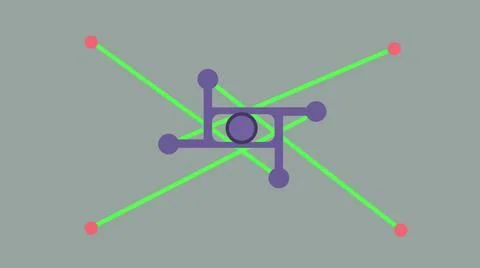 3d illustration - 4 red Points connect with rotating shape and make kinetic m Stock Illustration
