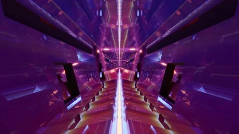 3d illustration of 4k UHD 60fps fast moving tunnel with neon lights Stock Footage 166316712