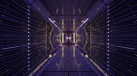 3D illustration of 4K UHD sci fi tunnel with bright lights Stock Illustration