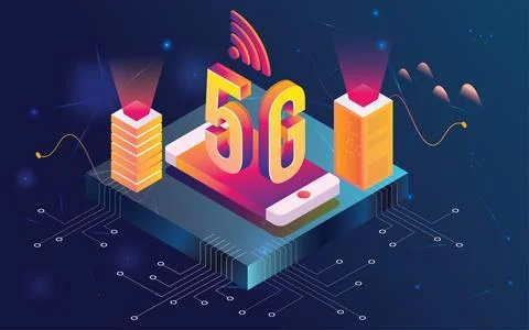 3D illustration of 5G Technology network wireless system , 5th internet tel.. 스톡 일러스트