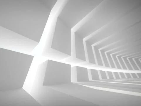 3d illustration: Abstract architecture background with white bent futuristic  스톡 일러스트