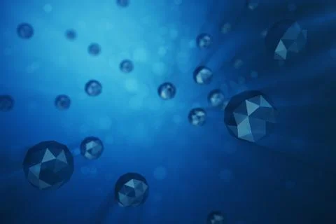 3D illustration abstract background of chaotic low poly spheres. Particle in Stock Illustration