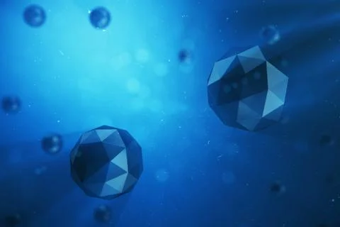 3D illustration abstract background of chaotic low poly spheres. Particle in Stock Illustration