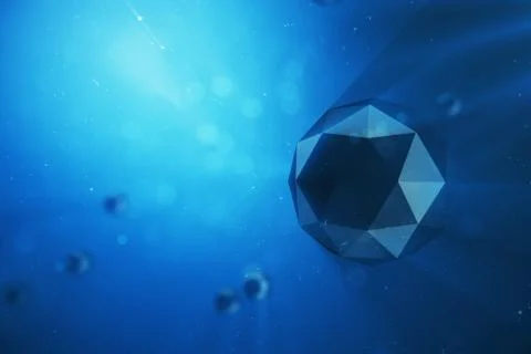 3D illustration abstract background of chaotic low poly spheres. Particle in Stock Illustration