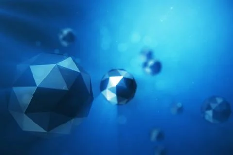 3D illustration abstract background of chaotic low poly spheres. Particle in Stock Illustration