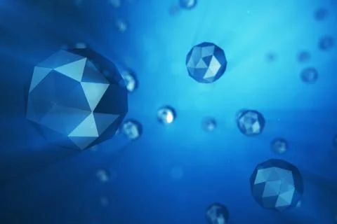 3D illustration abstract background of chaotic low poly spheres. Particle in Stock Illustration