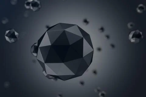 3D Illustration Abstract Background of low polygonal sphere with bokeh effects Illustrazione stock