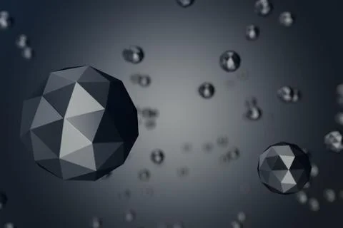 3D Illustration Abstract Background of low polygonal sphere with bokeh effects Stock Illustration