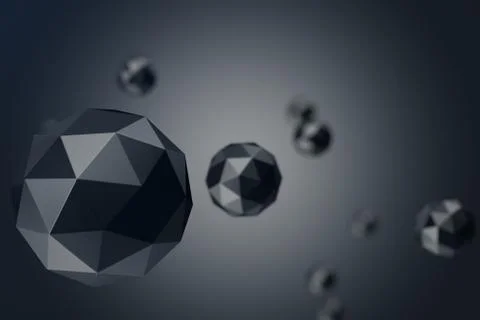 3D Illustration Abstract Background of low polygonal sphere with bokeh effects Illustrazione stock