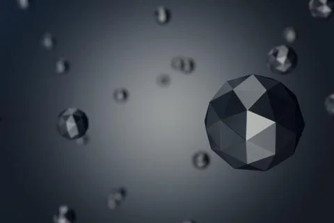 3D Illustration Abstract Background of low polygonal sphere with bokeh effects Stock Illustration
