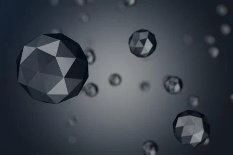 3D Illustration Abstract Background of low polygonal sphere with bokeh effects Illustrazione stock
