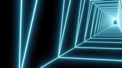 3d illustration abstract background, neon light beam, flight forward through  Stock Illustration