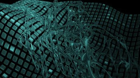 3d illustration - abstract background with waves made of a lot of rectangle g Stock Illustration