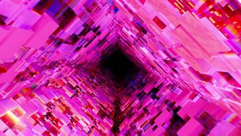 3d illustration Abstract composition of cubes in neon light with reflections 스톡 일러스트