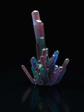 3d illustration of abstract crystal shape on reflective floor. Stock Illustration
