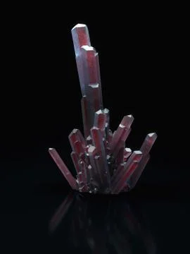 3d illustration of abstract crystal shape on reflective floor. Stock Illustration