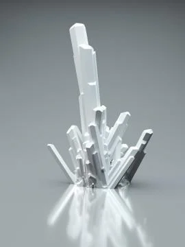 3d illustration of abstract crystal shape on reflective floor. Stock-Illustration