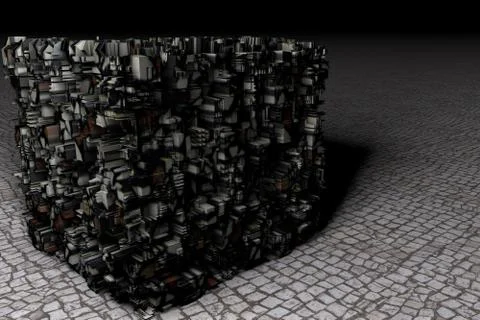3D illustration of abstract cube, of the stone floor. Dark render Stock Illustration