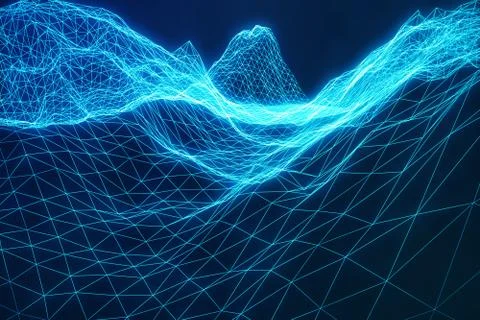 3D illustration abstract digital wireframe landscape. Cyberspace landscape grid Stock Illustration