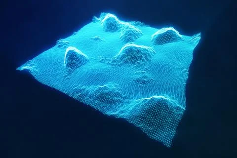 3D illustration abstract digital wireframe landscape. Cyberspace landscape grid Stock Illustration