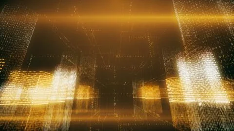 3d illustration abstract flight in a virtual digital city in a binary code sp イラスト素材