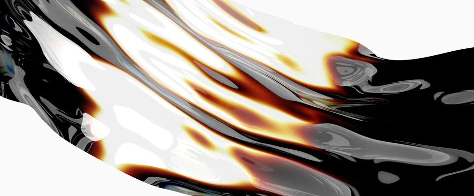 3D illustration of abstract fluid gradient shape in flowing motion with a white イラスト素材