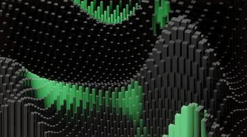 3d illustration of abstract geometric waves in green and black design. イラスト素材