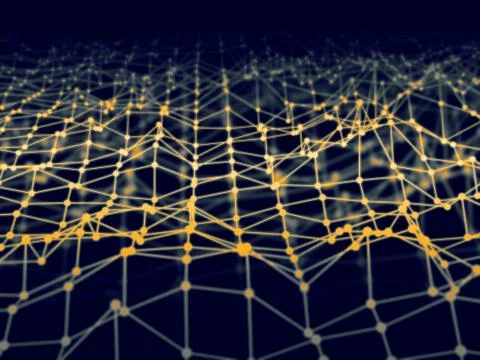 3D Illustration abstract grid wireframe contact node or ground terrain comm.. Stock Illustration